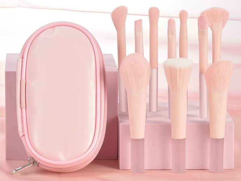 Portable 10 Mini Sugar Jelly Synthetic Hair Makeup Brush Set with Resin Handles Concealer & Highlighter Applicator Brushes