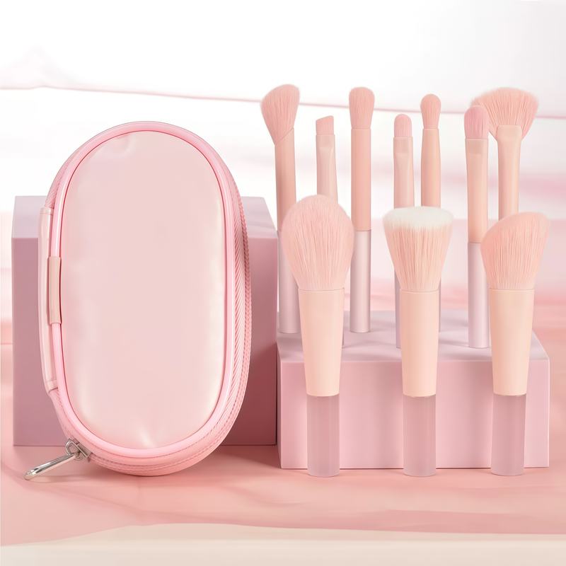 Portable 10 Mini Sugar Jelly Synthetic Hair Makeup Brush Set with Resin Handles Concealer & Highlighter Applicator Brushes